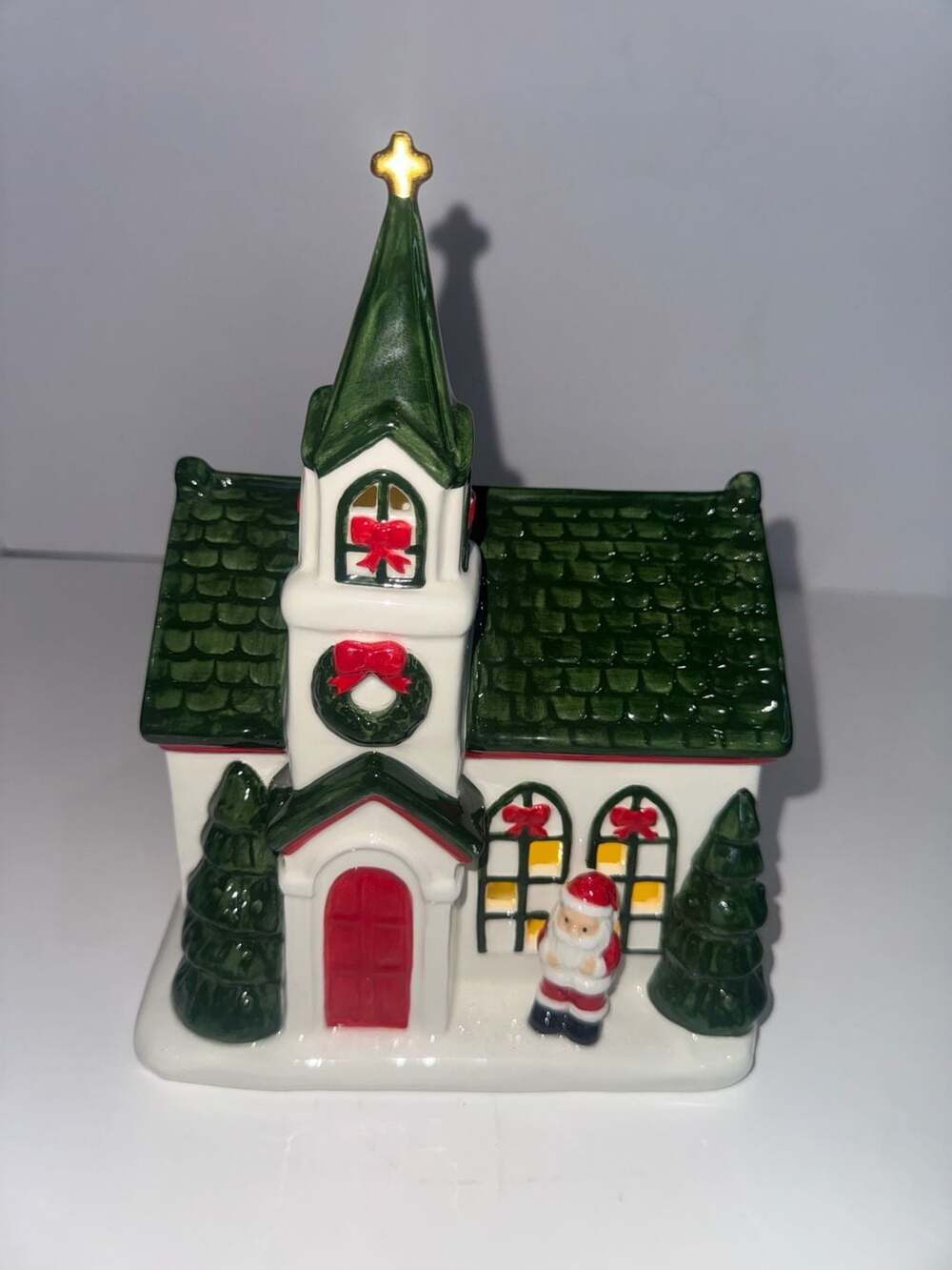 Pacific Rim Ceramic Lighted Christmas Village Church with Santa Figure